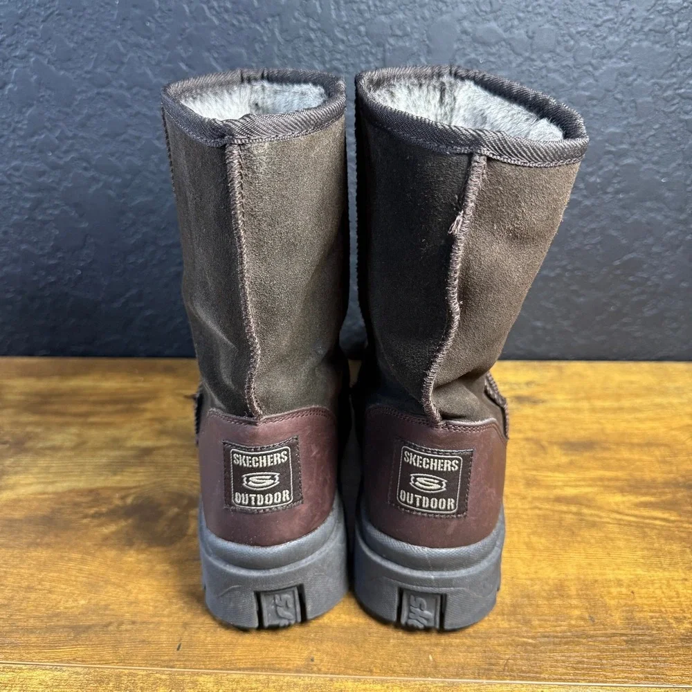 Skechers Outdoor COFF Brown Leather Suede Faux Fur‎ Winter Boots Womens Size 8